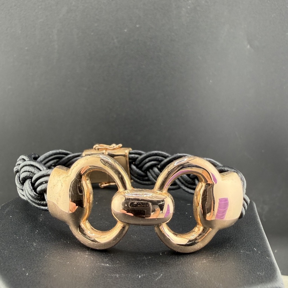 Vintage Milor Bracelet Bronze Black Braided Cord Italian Fashion 7in